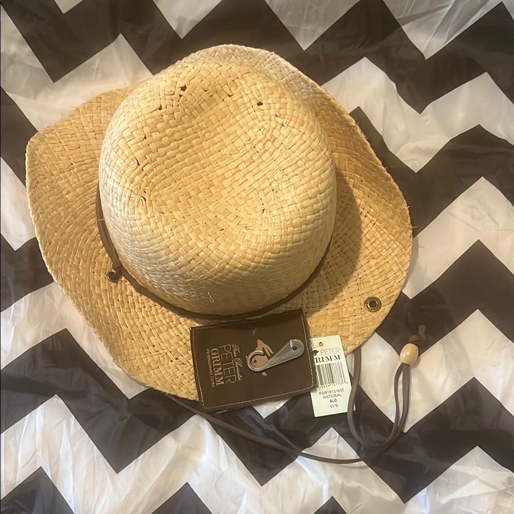 Peter Grimm Natural Straw Hat with Brown Band